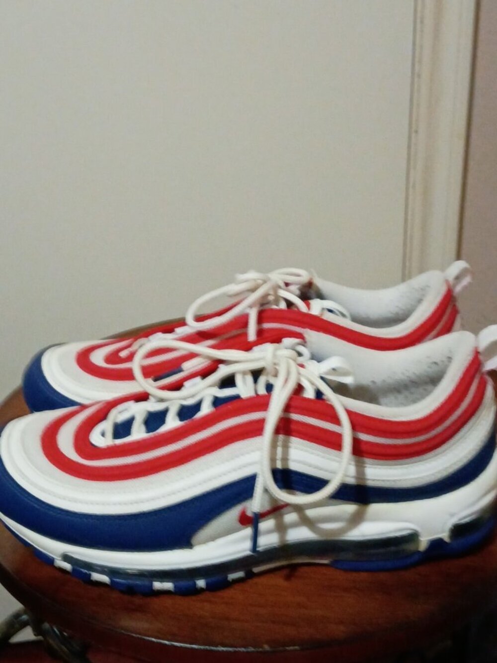 Nike Air Max 97 Mens sz 8.5 mens USA White Red Blue Running Shoes CW5584 100 - Picture 9 of 13